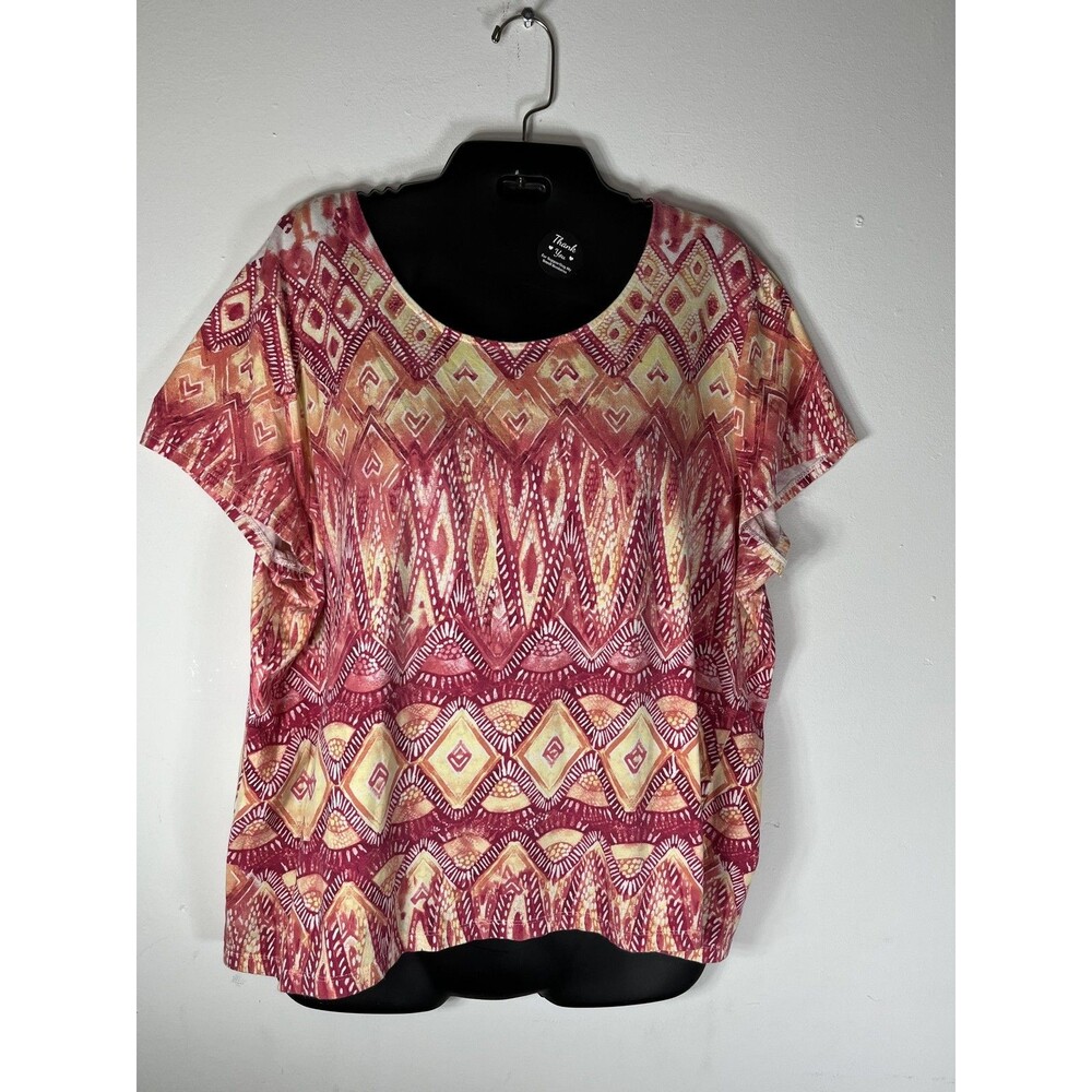 Chico's Shirt Womens Size XXL 4 Red Geometric Scoop Neck Short Sleeve Jersey Top